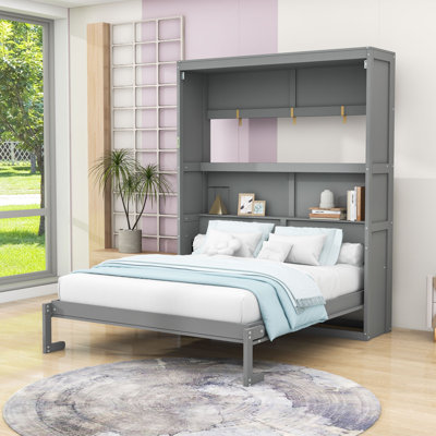 Lit escamotable avec armoire de rangement double fonction et lattes de confort