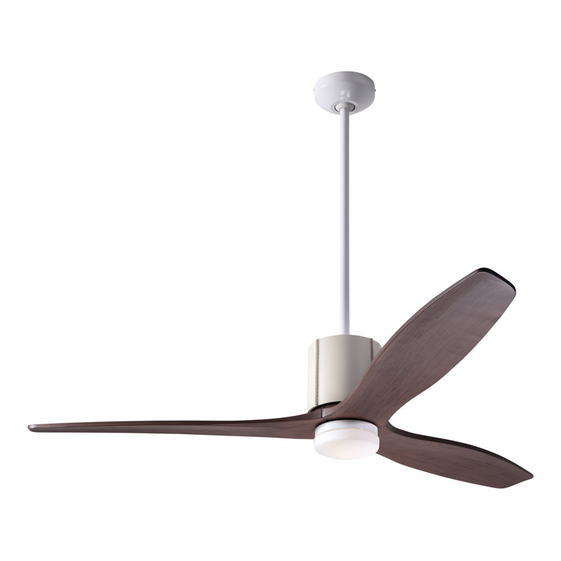 LeatherLuxe 54'' Ceiling Fan with LED Lights, Mahogany, Gloss White/Ivory, Wall/Remote Combo Controls