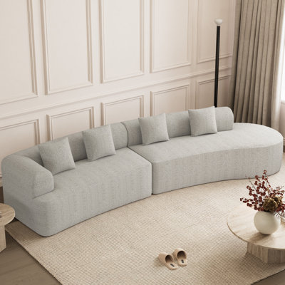 147" Oversized Curved Chenille Modular Sofa with Deep Seat and 4 Throw Pillows