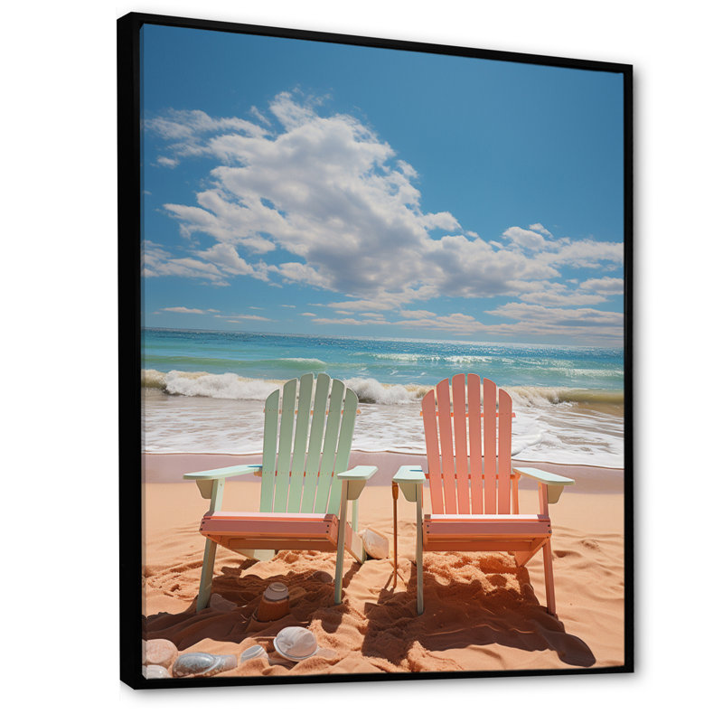 Nautique et plage, art mural sur toile, H 40 po x l 30 po x P 1,5 po, Cadre flottant noir