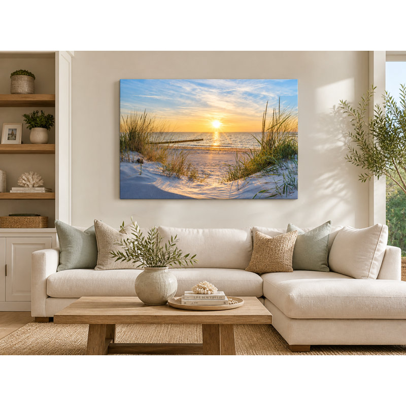 «Tranquil Sunrise Beach Path», art mural sur toile, H 24 po x l 36 po