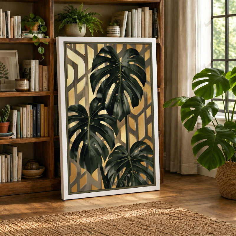 Modern Monstera Study Botanical - Wrapped Canvas, 30x20 - 76.2 x 50.8 cm, Ochre Border