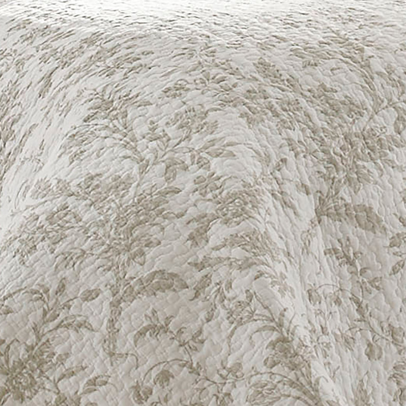 Beige Cotton Reversible Full Quilt Set with Trim