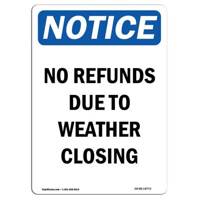 No Refunds Due to Weather Closing Sign