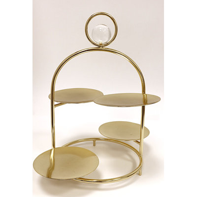 Multi Cake Stand Gold Ball - 13"H
