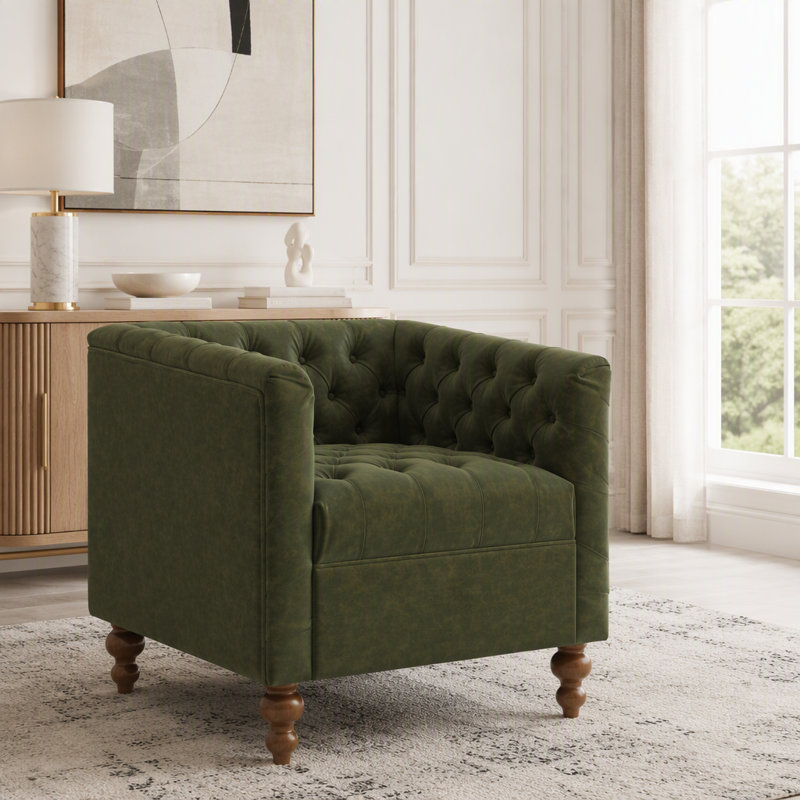 Canapé Chesterfield avec dossier capitonné et revêtement en polyuréthane, Polyuréthane vert