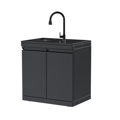 Armoire d'évier à double porte en acier inoxydable noir avec comptoir en granite noir Galaxy