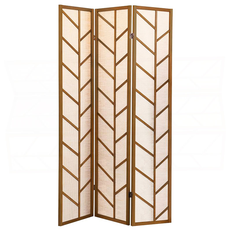 Walnut And Linen Foldable 3-Panel Screen