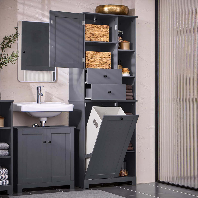 Compact Bathroom Cabinet Linen Cabinet, Grey