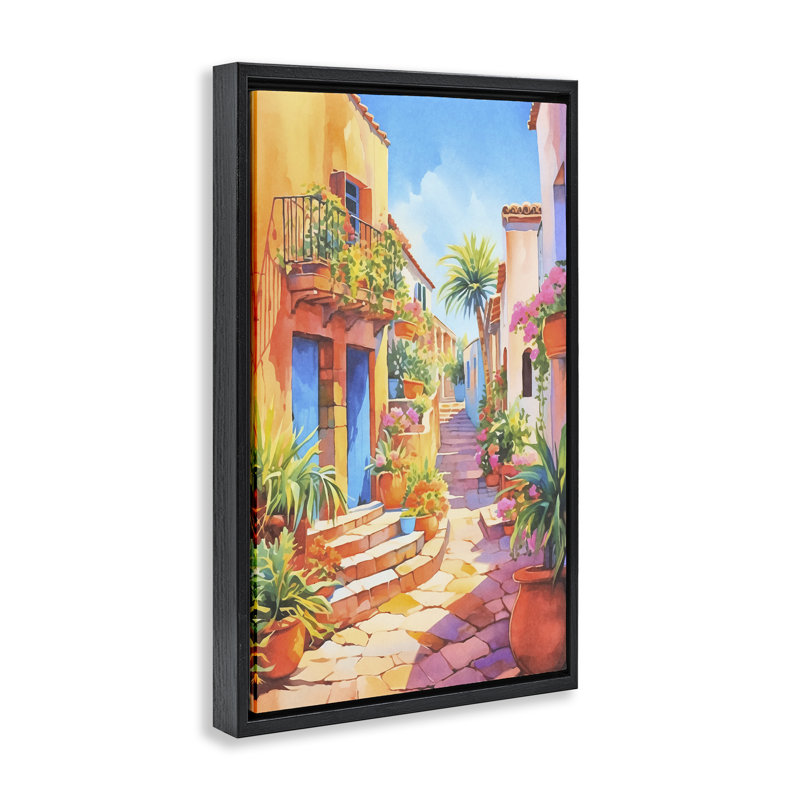 Toile flottante encadrée «Bright Mediterranean City» par Andrea Haase, Cadre flottant noir de jais, H 25 po x l 17 po
