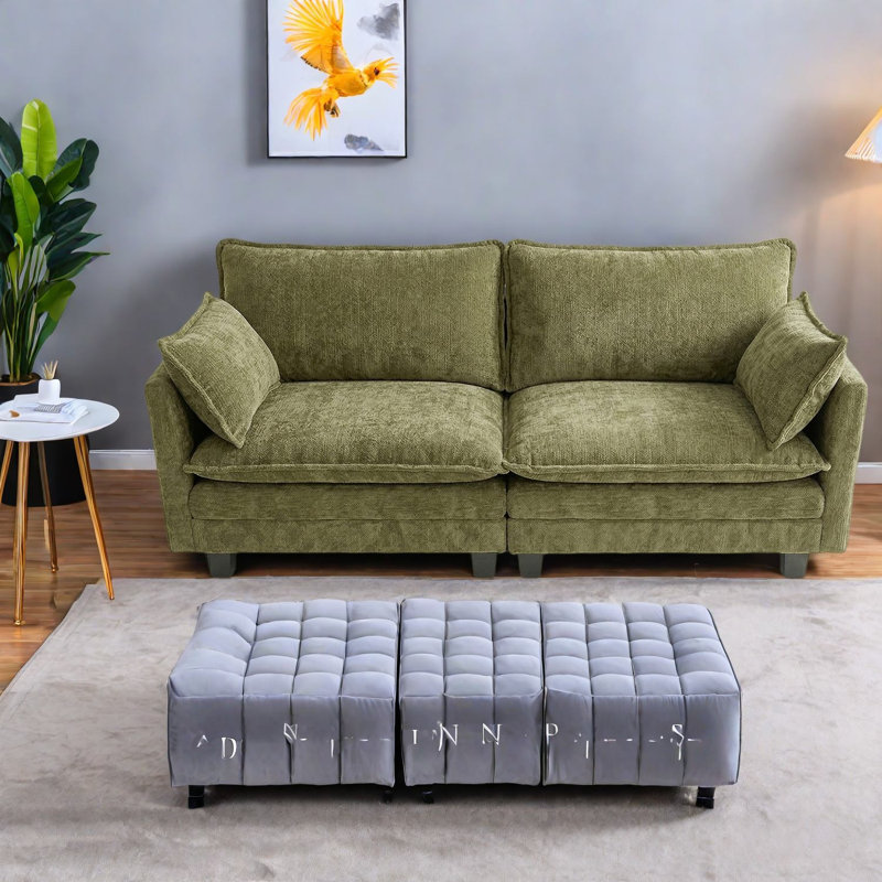Canapés multifonctionnels modernes, canapé compact 2 places en chenille verte pour appartement, Vert