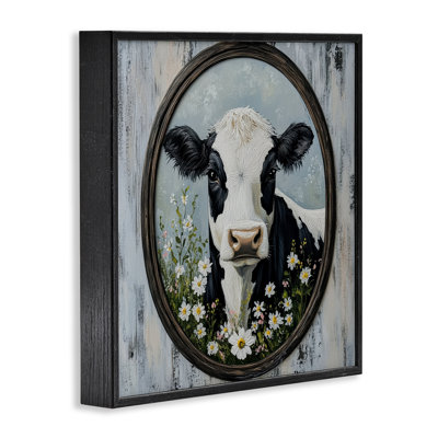 Classic Cow & Daisy Portrait Framed Giclee, design by Petal Prints Design