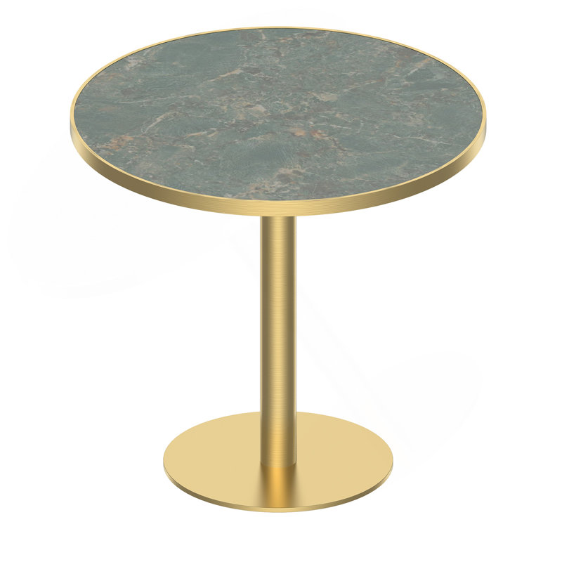 Table bistro ronde de 31,5 pouces avec plateau en faux marbre et plateau en métal robuste, facile à assembler, diamètre de la structure en métal robuste