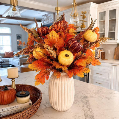 Fall Decor, 5PCS Artificial Autumn Pumpkin Plant Floral Stems Decorations, For Home Weeding Vase Arrangement Harvest Thanksgiving Holiday Branches Indoor Decor
