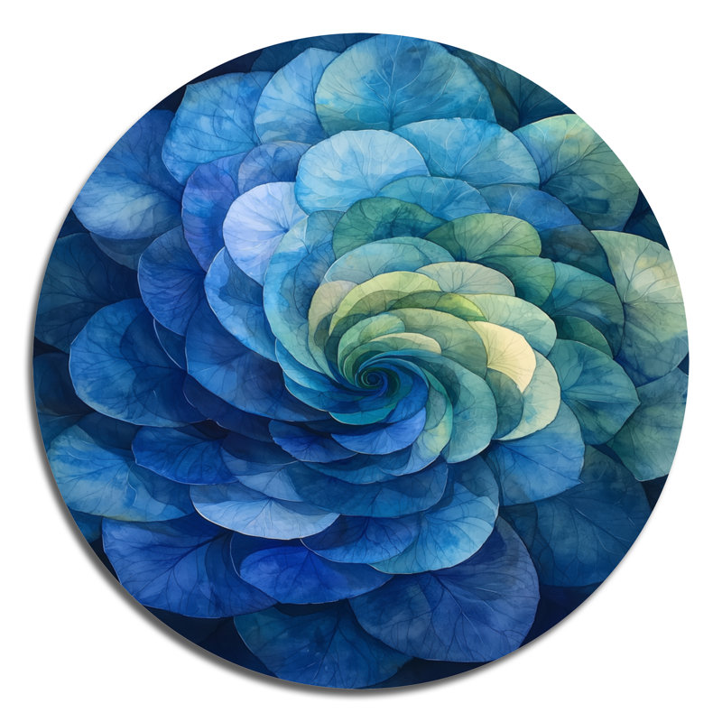 Hortensia bleu vert Vortex I - hydrangées rondes, décoration murale en métal bleu traditionnel, H 23 po x l 23 po