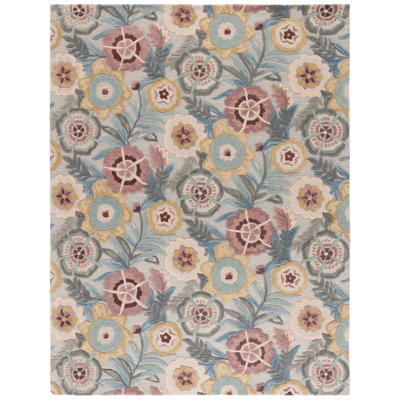 Orilla Tufted Wool/Cotton Floral Rug in Gray/Pink
