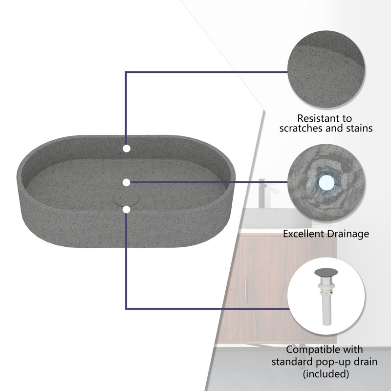 Mottled Bluish Gray Ceramic Oval Vessel Bathroom Sink