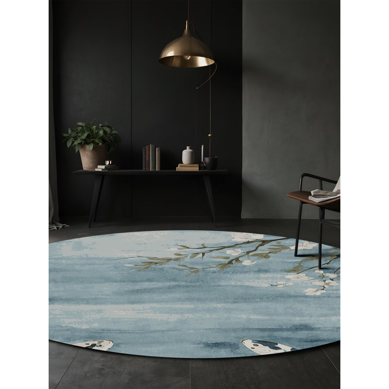 Machine Washable Gray Area Rug, Round 7'