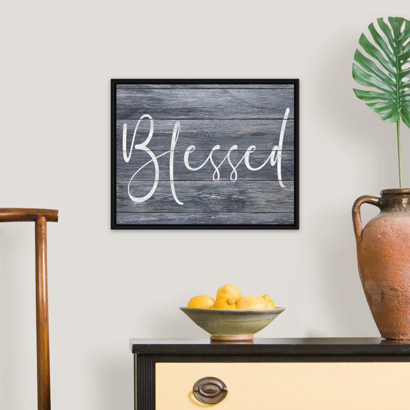 " Family Quotes - Blessed Gray ", 18" H x 22" W x 1.75" D, Black Floater Framed