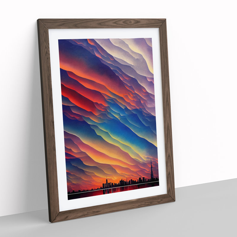 Sublime City Skyline - Wall Art, Walnut Framed Paper, 64cm H x 46cm W x 2cm D, Walnut Framed