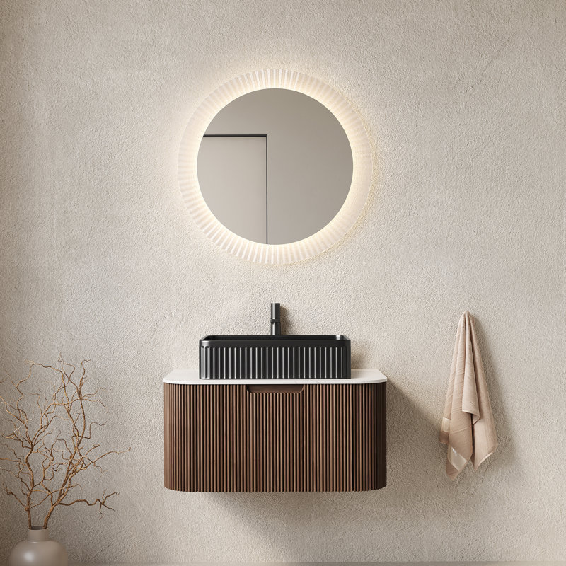 Meuble-lavabo mural flottant avec lavabo, armoire de rangement et tiroir, idéal pour les salles de bain modernes et pour optimiser l'espace