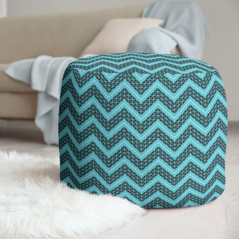 Upholstered Pouf, Black/Teal