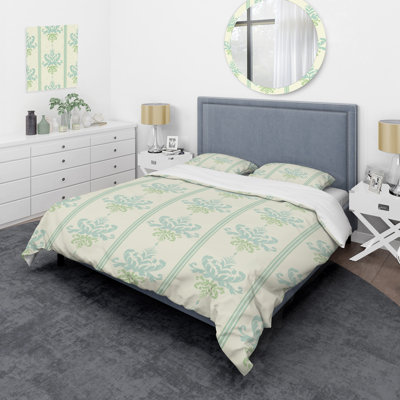 Ensemble de housse de couette en microfibre vert / crème 3 pièces