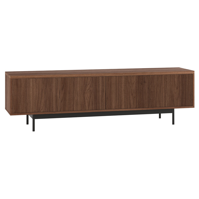 70" TV Stand for TVs up to 75" with Fluted Doors, Storage & Cable Management — Satin Walnut Mid-Century Modern Media Console for Living Room | Whitman