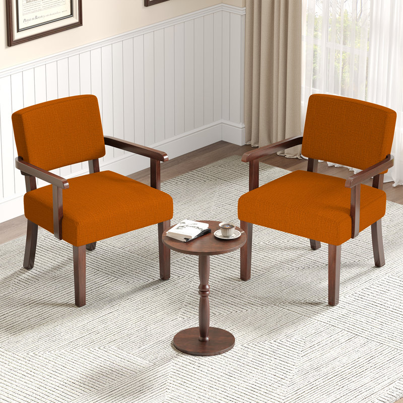 Aronas Upholstered Armchair With Solid Wood, Orange Linen