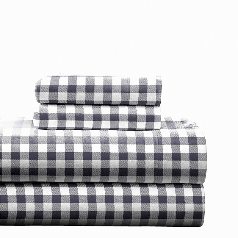 Luxury Grey Checkerboard Sheet Set - Queen Size 180 GSM - Soft & Cozy Bedding for a Restful Sleep - Stylish Gray Plaid Design - Hypoallergenic & Breathable Fabric