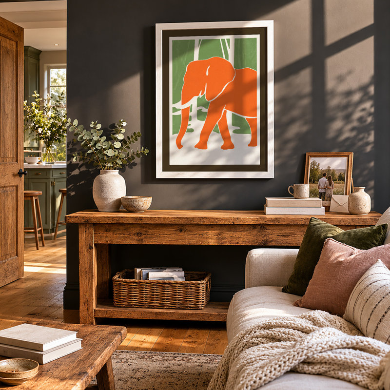 Walking Elephant Boho 1 Piece Single Picture Frame Wall Art, A3 - 42.0 x 29.7 cm, White