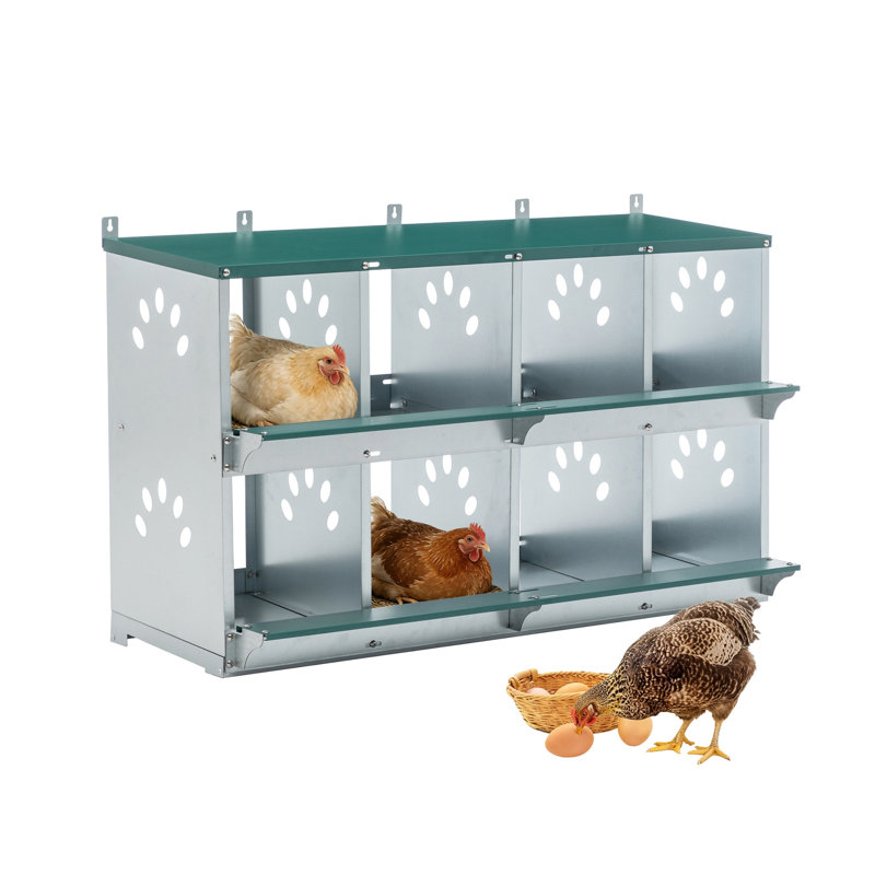 Boîtes de nidification pour poulets en métal à 8 compartiments - Poulailler mural en acier galvanisé avec trous ventilés pour la ponte