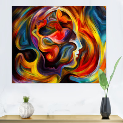 Visage sortant de coups de rouge et de jaune - Peinture sur toile