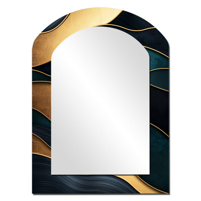 Soft Marble Coastal Balance I - Marble Arch Decorative Mirror, Modern Asymmetrical Wall Mirror, Printed Metal Art