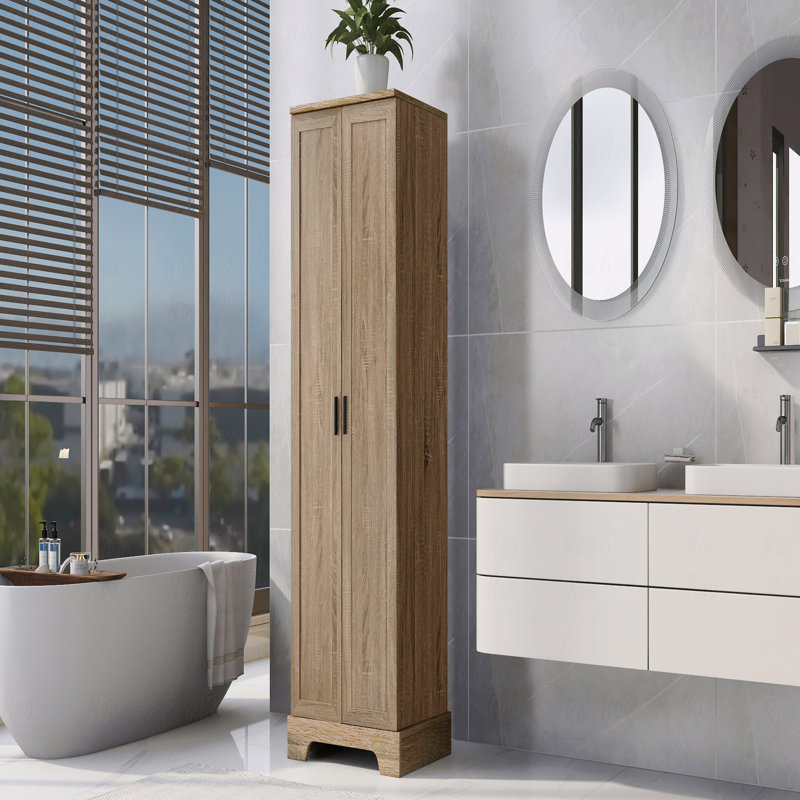 Armoire de rangement avec 2 portes pour salle de bain, bureau, tablettes réglables, panneau de fibres à densité moyenne, Brun