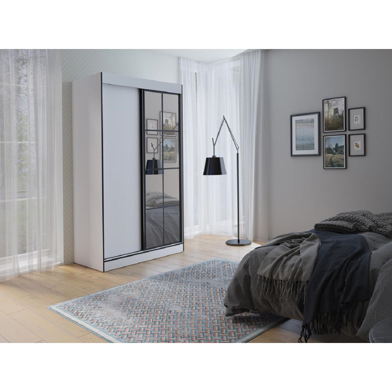 Janaka 2 Door Manufactured Wood Wardrobe, White/Black, 216cm H x 120cm W x 65cm D