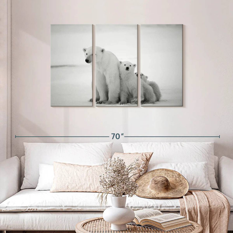 Polar Bear And Cubs, 28" H x 45" W