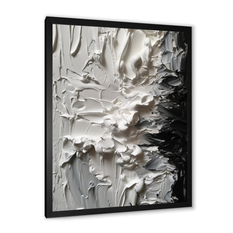 «White and Black Tranquility Unleashed V», art abstrait sur toile marbrée, Cadre photo noir, H 32 po x l 16 po x P 1 po