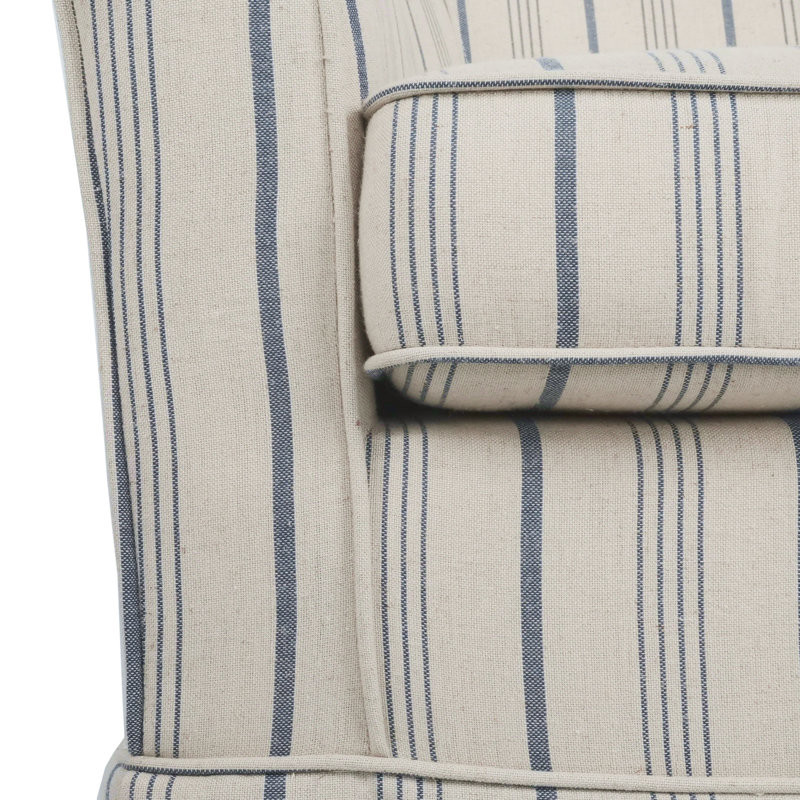 Aajaylah Upholstered Swivel Barrel Chair, Beige/Blue Stripe Polyester Blend