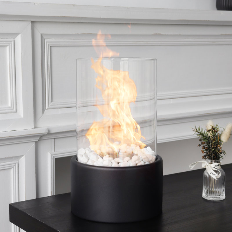 Brigitzer Bio-Ethanol Outdoor Tabletop Fireplace with Flame Guard, Black