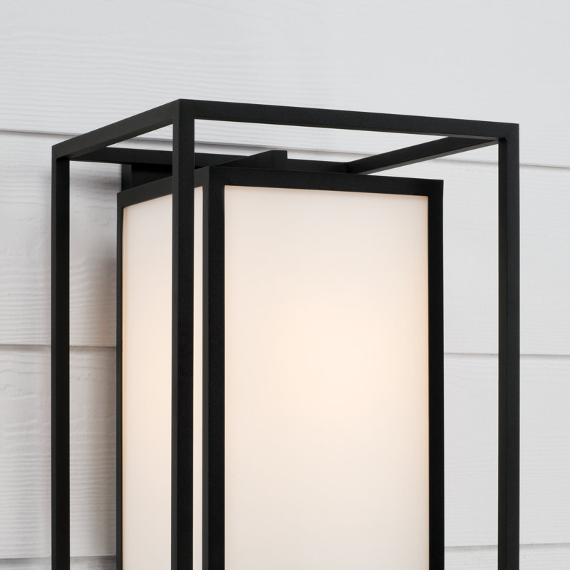Lanterne murale d'extérieur rectangulaire moderne carrée 1 lumière en noir avec verre blanc doux