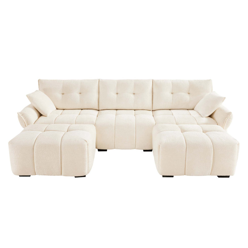 Ensemble de canapé 3 places avec repose-pieds et coussins décoratifs, structure robuste en bois massif en tissu chenille texturé élégant
