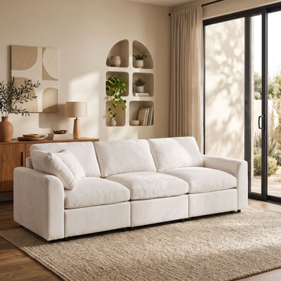 Canapé modulable moderne 3 places Cloud, en tissu chenille résistant à l'usure et adapté aux animaux de compagnie, avec assise profonde et confortable, soutien par ressorts et mousse, montage facile pour salon, appartement ou bureau, beige