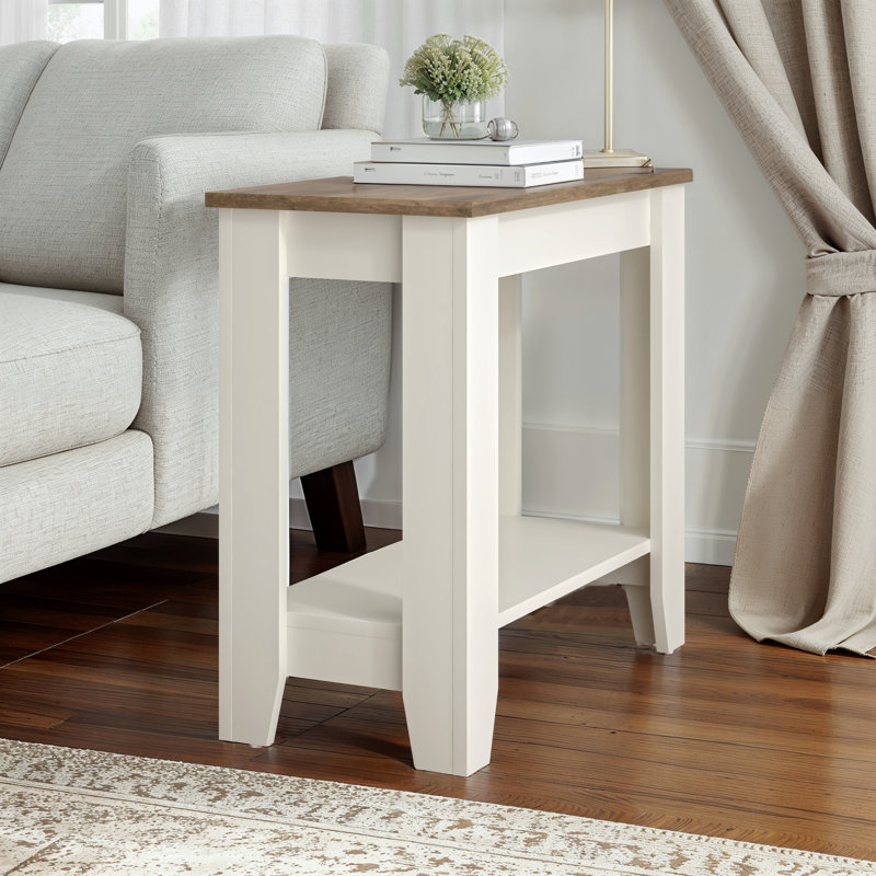 Weddel Basilico End Table with Storage, Ivory/Knotty Oak