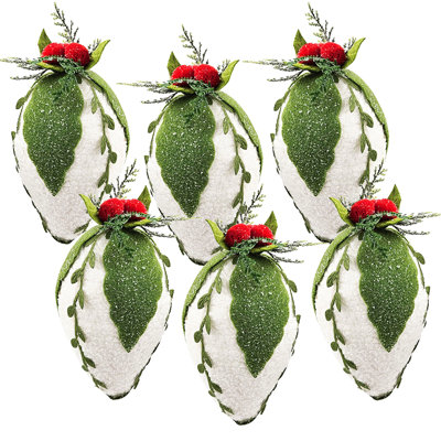 7" Iced Pinecone Orn, Decorative Hanging Ball Christmas Tree Ornaments For Holiday Party Decorations, Set Of 6