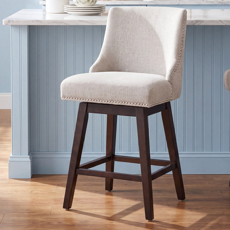Orbay Swivel Upholstered Counter Stools, Nathan Ginger Tweed
