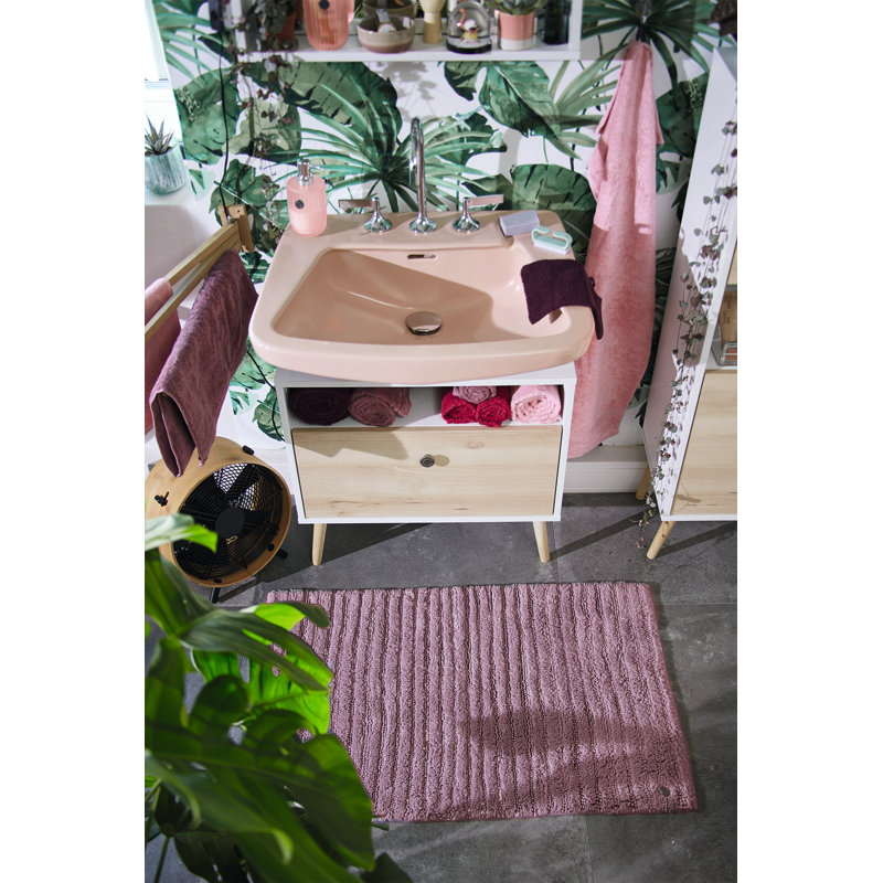 Cotton Bath Rug, Dark pink, Rectangular 70 x 120cm