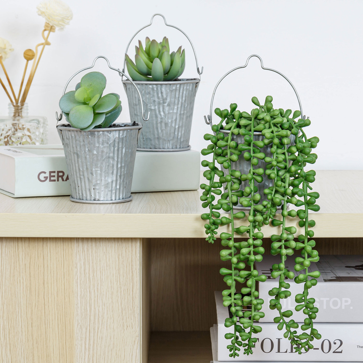  3pcs Artificial Fake String of Pearls Plant Faux Fake