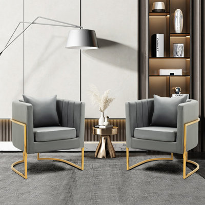 Fauteuil d'appoint demi-tonneau en velours avec coussin