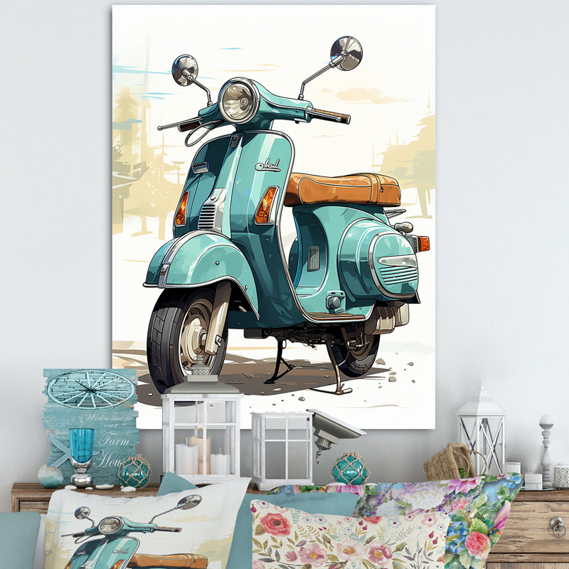 Calita Scooter Retro Rider II - Imprimé, H 32 po x l 16 po x P 1 po, Toile tendue